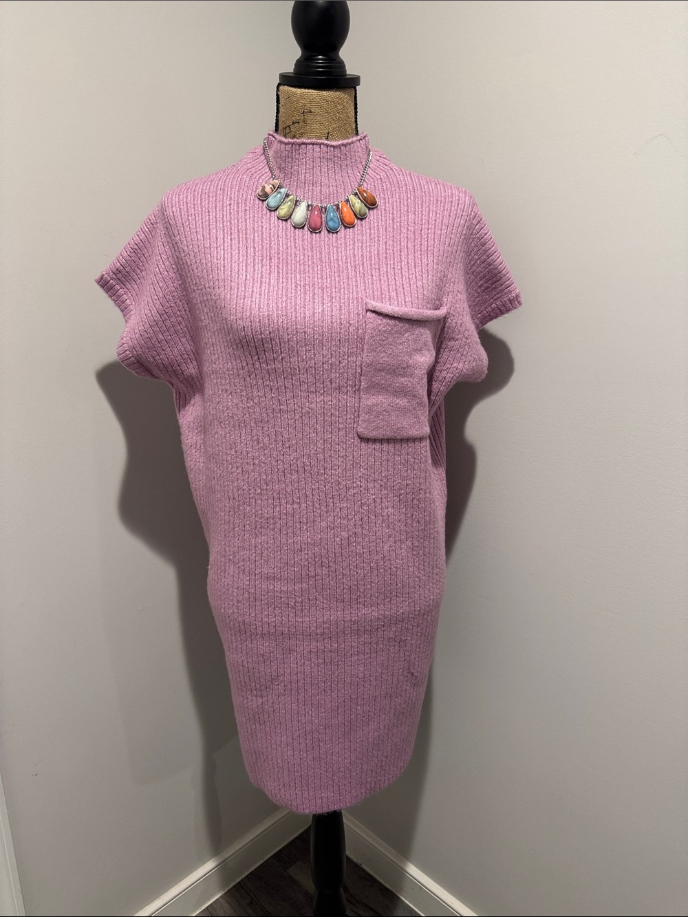 NWT Zenana Women's Ribbed Knit Pocket Sweater Dress - Mauve